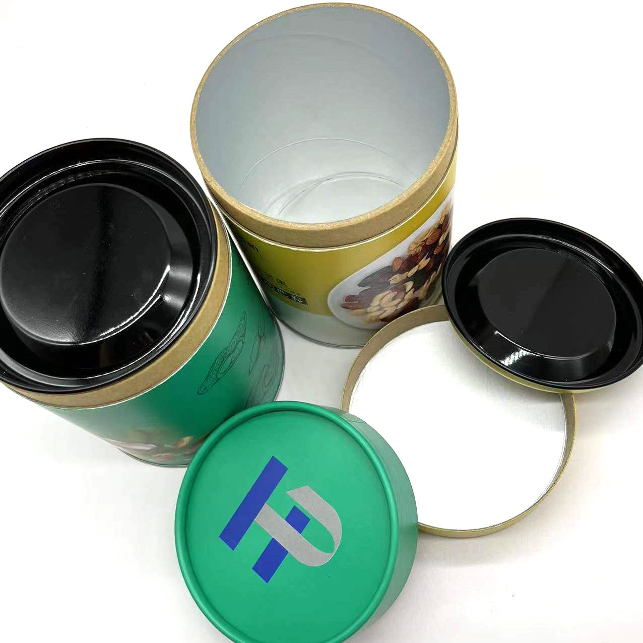 Recipiente de tubo de papel de papelão para chá com tampa redonda de metal por atacado com logotipo personalizado