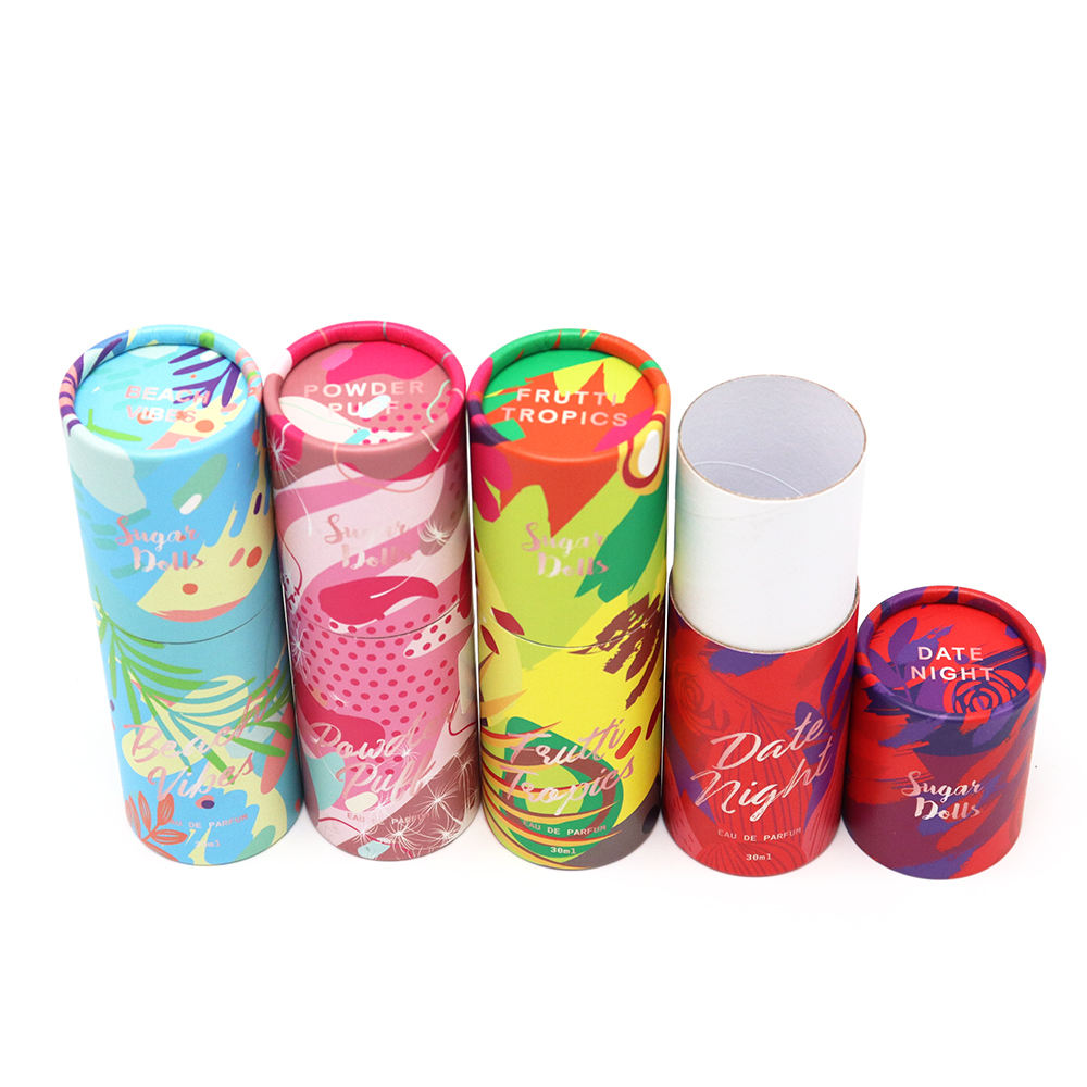 Pacote de caixa de tubo redondo embalado em papelão cosmético personalizado de alta qualidade para frasco de perfume de óleo essencial