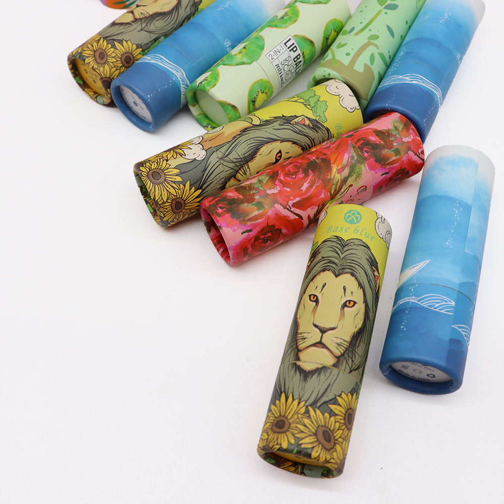 Tubo de bálsamo labial torcido branco, preto, marrom, papelão reciclado, 0.3oz, desodorante push up, tubo de papel para bálsamo labial