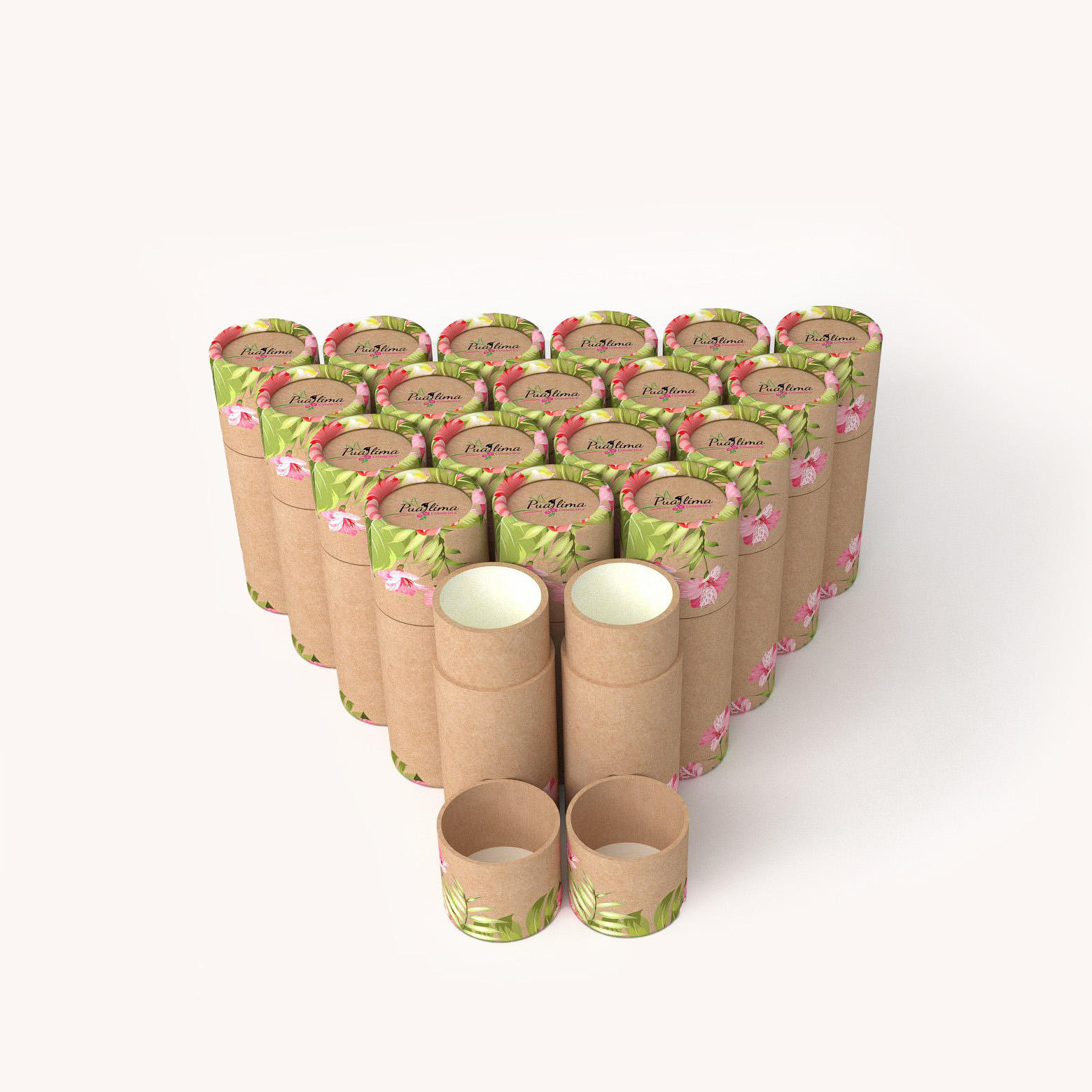 Embalagem cosmética personalizada ecológica, caixa de cilindro de papelão, tubo de papel, embalagem para empurrar para cima, bálsamo labial, desodorante para nariz de animais de estimação
