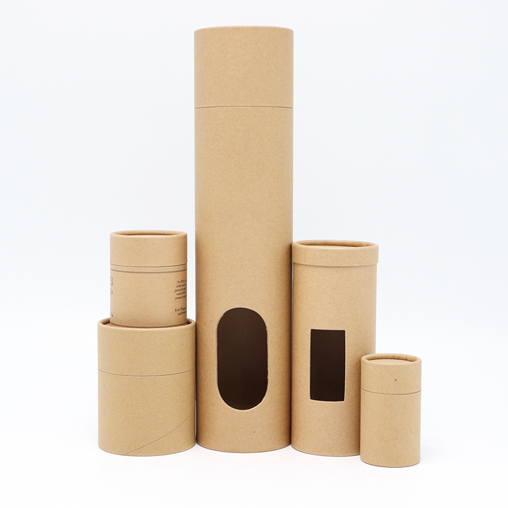 Caixa feita sob encomenda amigável do cilindro do cartão do produto comestível de Eco com o tubo do papel da janela do PVC que empacota para porcas do chocolate do biscoito da bebida