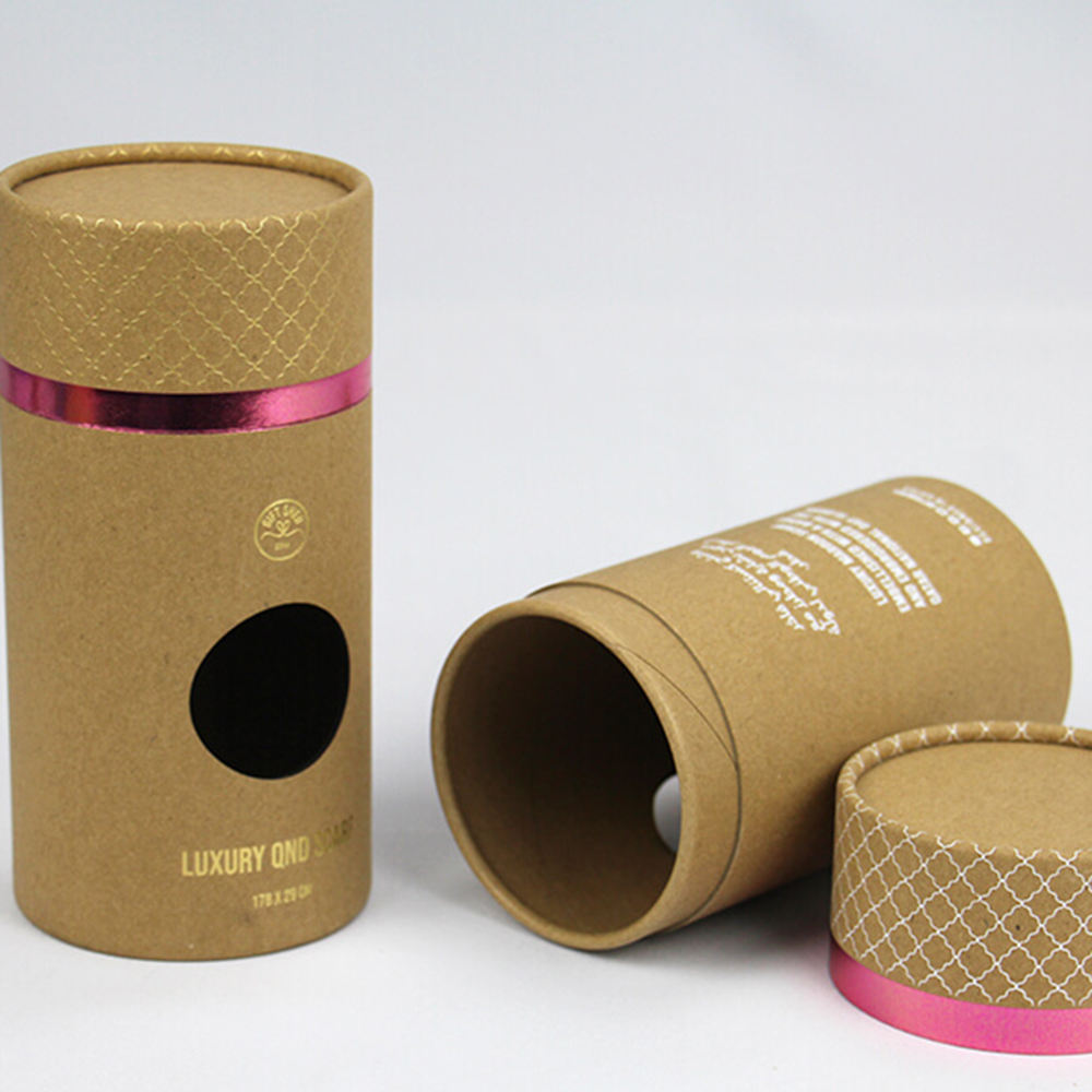 Caixa feita sob encomenda amigável do cilindro do cartão do produto comestível de Eco com o tubo do papel da janela do PVC que empacota para porcas do chocolate do biscoito da bebida