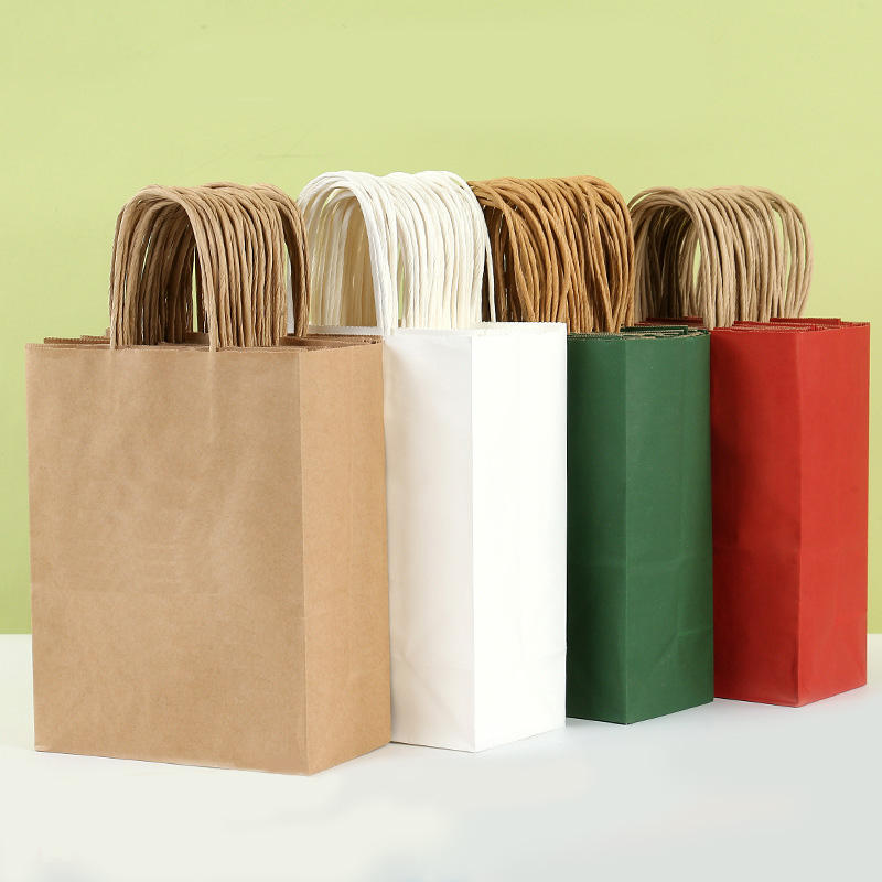 Saco de compras de papel kraft marrom impresso com logotipo personalizado Saco de papel para viagem para entrega de alimentos Saco de presente com alça