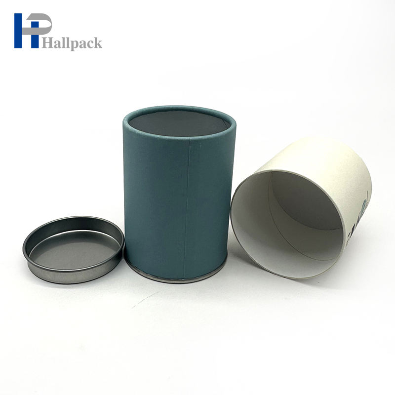 Tubos de papel inferiores de ferro com tampa de ferro embutida para embalagem de chá personalizada reciclada